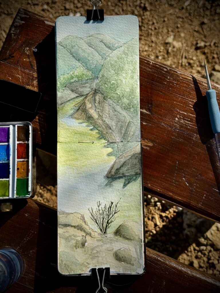Xyliatos Dam -Plein Air Watercolor