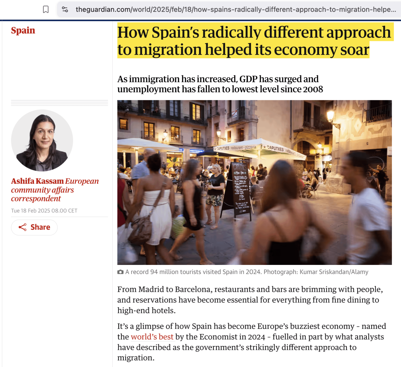 「スペインが移住に対する根本的に異なるアプローチがどのように経済が舞い上がるのか」
