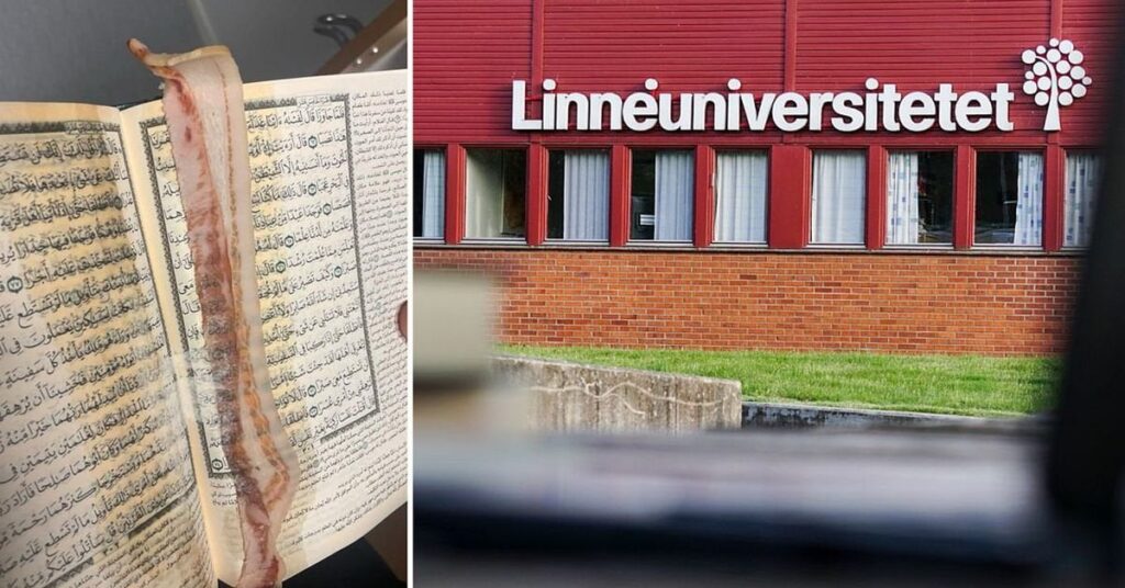 Koransは、Linnaeus Universityの礼拝室でベーコンで破壊されました