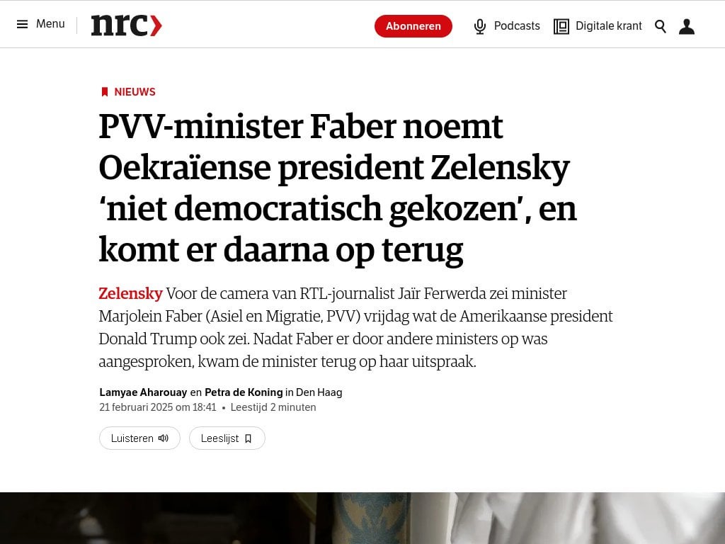 PVVのファーバー大臣は、ウクライナ大統領Zenskyを「民主的に選ばれない」と呼び、それからそれに戻ってきます