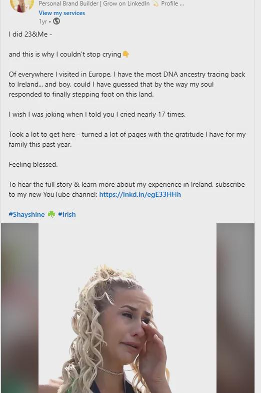 「私はアイルランドに戻る最もDNAの祖先を持っています」