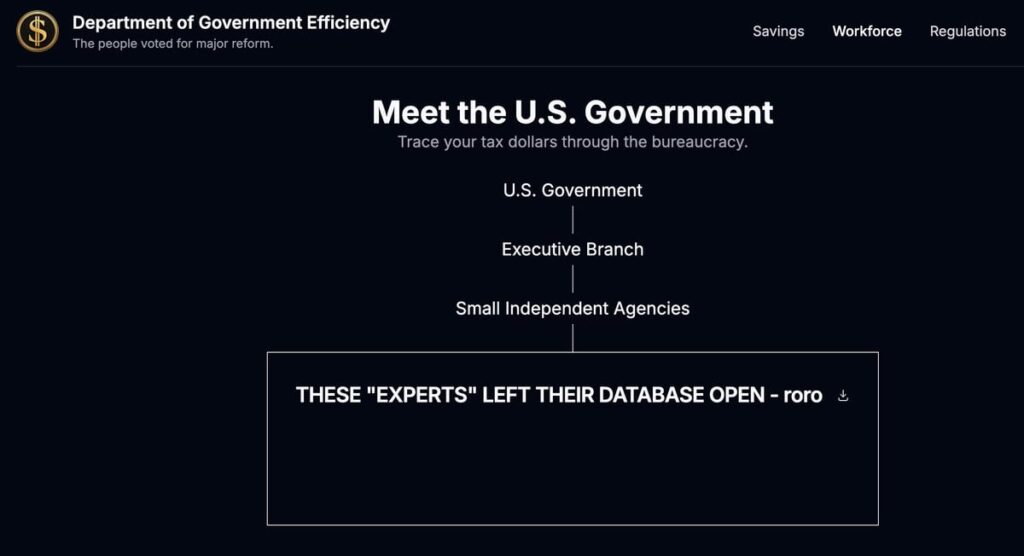 誰でも更新をDoge.govのWebサイトにプッシュできます - 「これらの「専門家」はデータベースを開いたままにしておきます。」