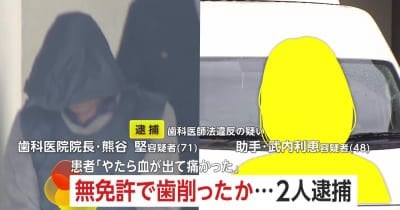 「やたら血が出て痛かった」被害相当数か…71歳歯科院長が“無免許”48歳助手に歯を削らせた歯科医師法違反の疑いで2人を逮捕　福岡・岡垣町