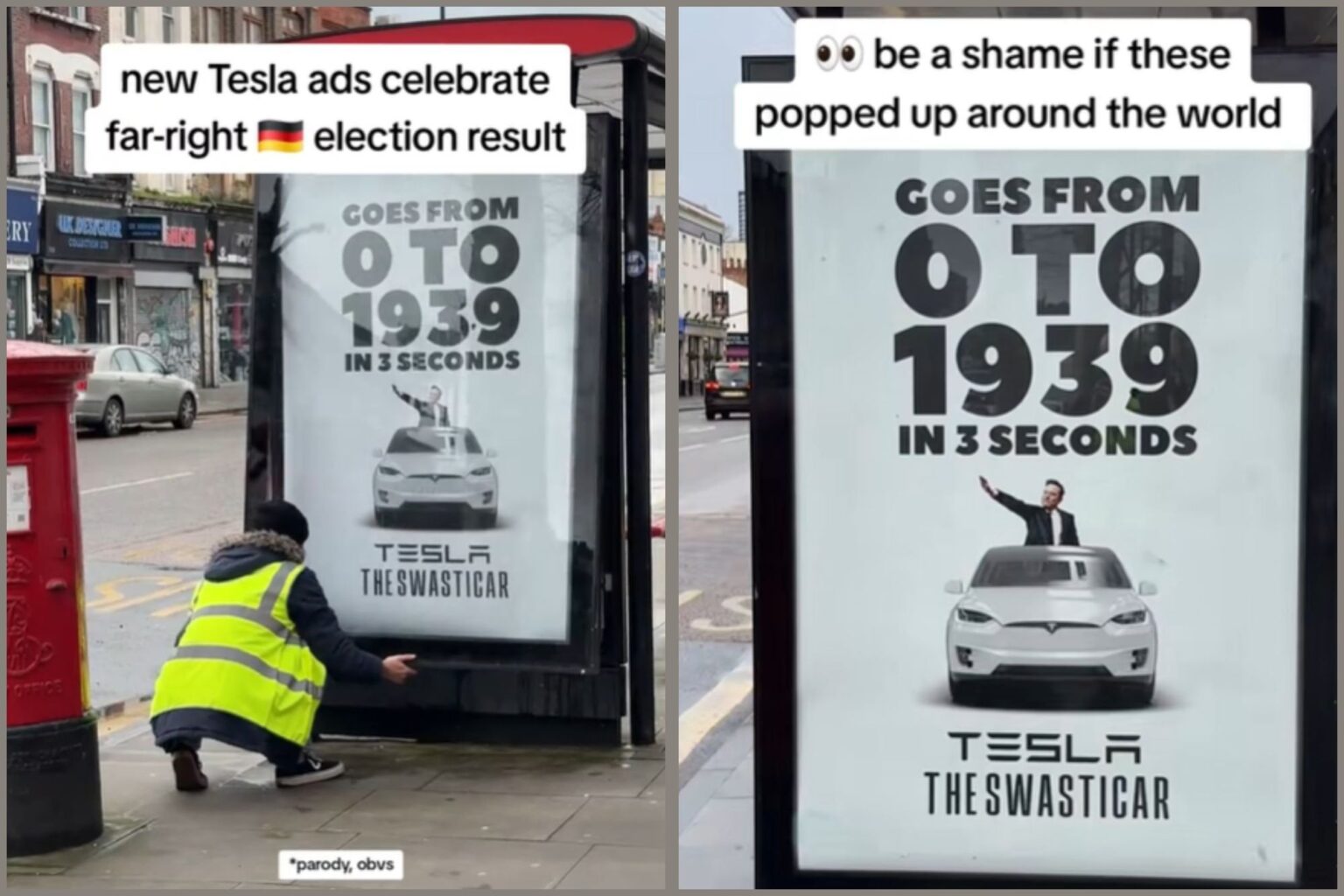 アンチロンマスクグループは、ドイツの選挙後に「swasticar」広告でバイラルになります：「3秒で0から1939年まで」