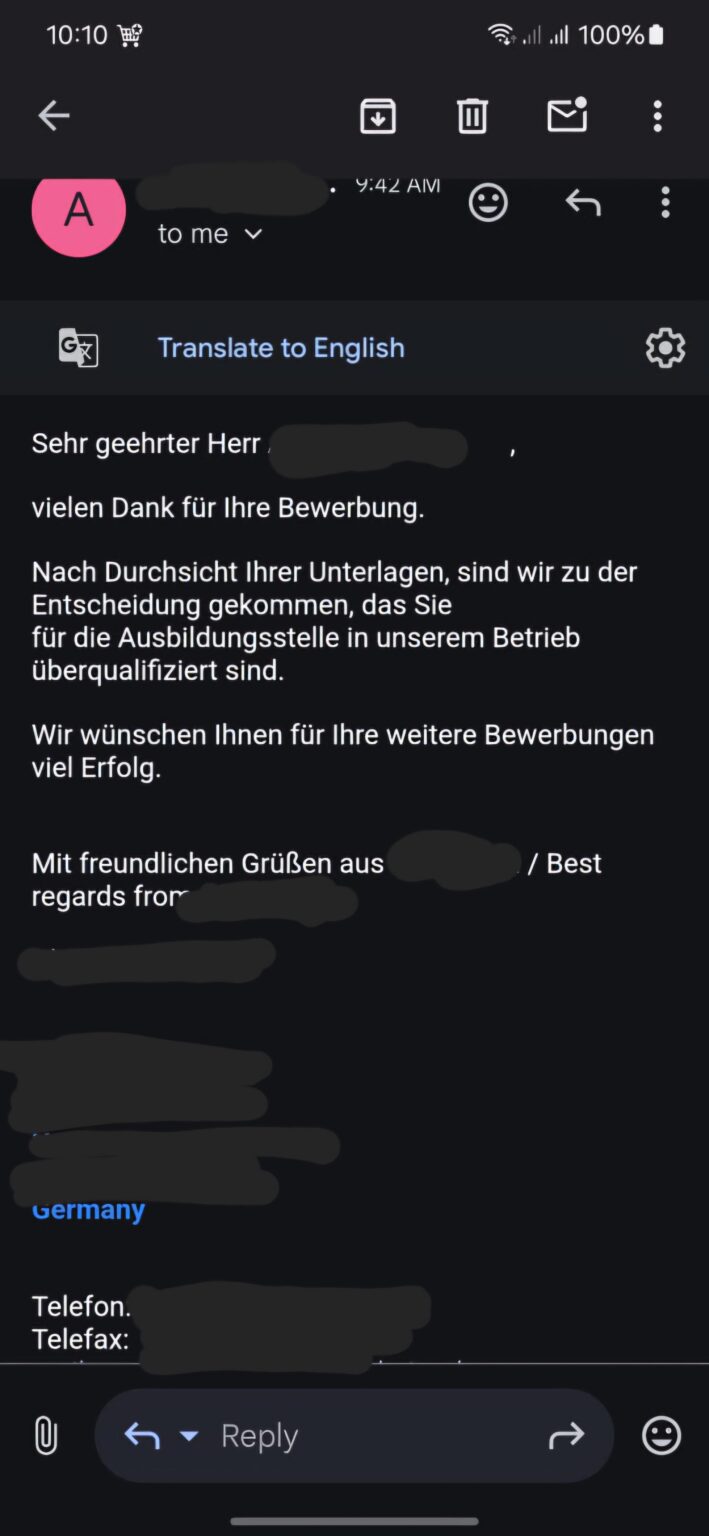 ausbildungsbewerbungは「過剰資格」のために拒否しましたか？