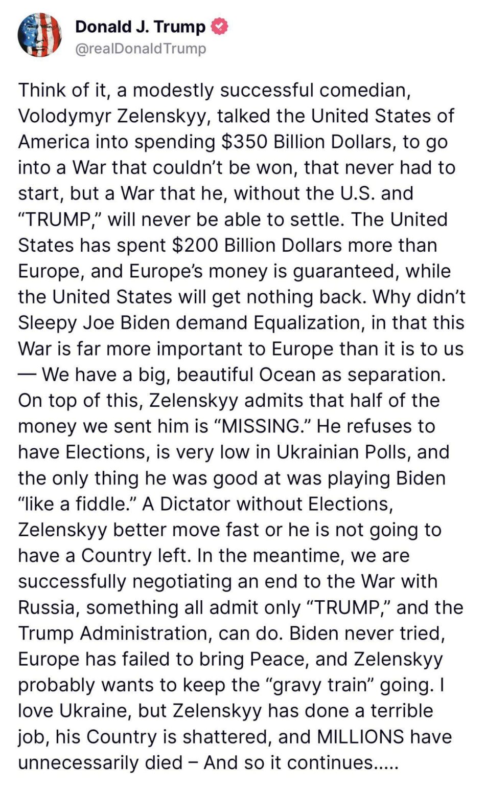 ZelenskyyはTrump Dicatorと呼ばれていました
