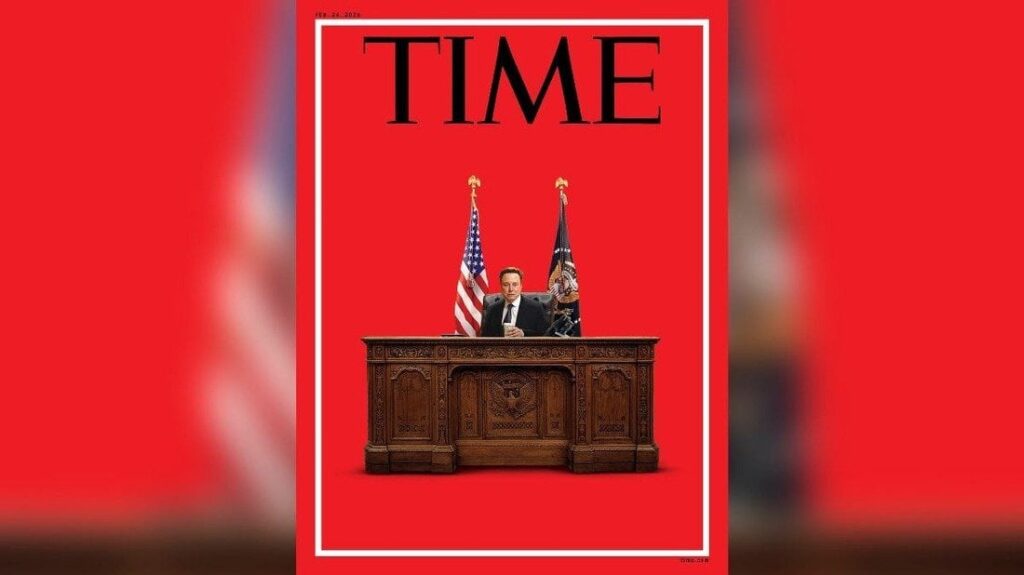 タイム誌の表紙が物議 マスク氏が大統領の執務机に
