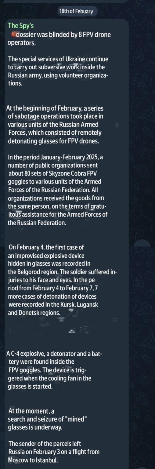 8ロシアのFPVドローンオペレーターは盲検化されました。