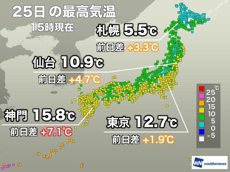 ようやく寒さ和らぎ気温上昇 明日は太平洋側でさらに暖かく