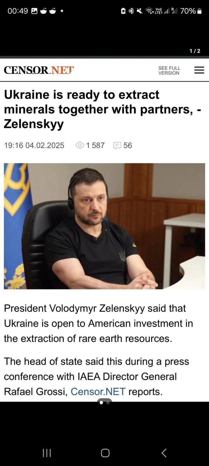UA POV：ウクライナはパートナーと一緒に鉱物を抽出する準備ができています、とZelenskyは言います。彼はアメリカの投資を歓迎しますが、ロシアが土地を支配している場合、イランや北朝鮮などが代わりに占領地域に投資すると警告します - 検閲https://amp.censor.net/en/news/3533997