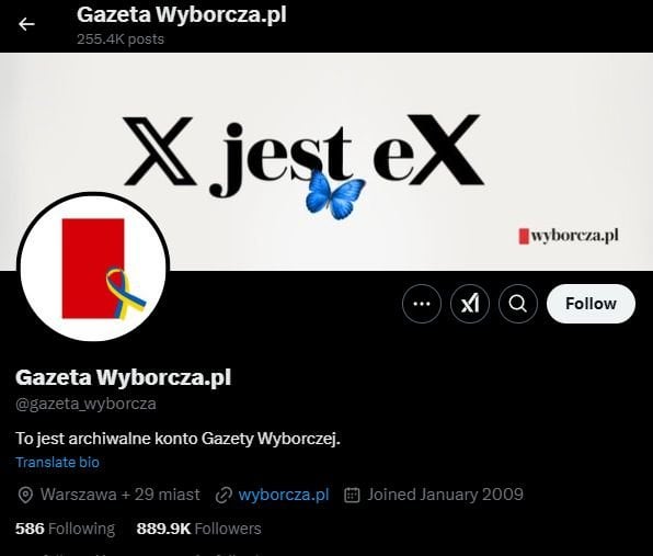 890kのフォロワーがいるGazeta WyborczaはTwitterをやめました。