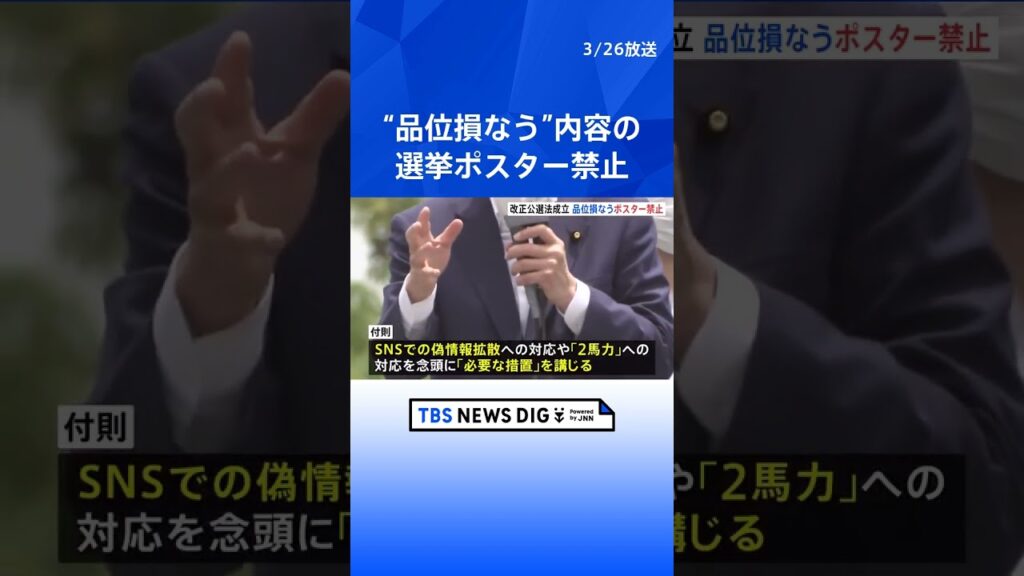 【速報】“品位損なう”内容の選挙ポスターを禁止 「改正公職選挙法」が参議院本会議で成立｜TBS NEWS DIG #shorts