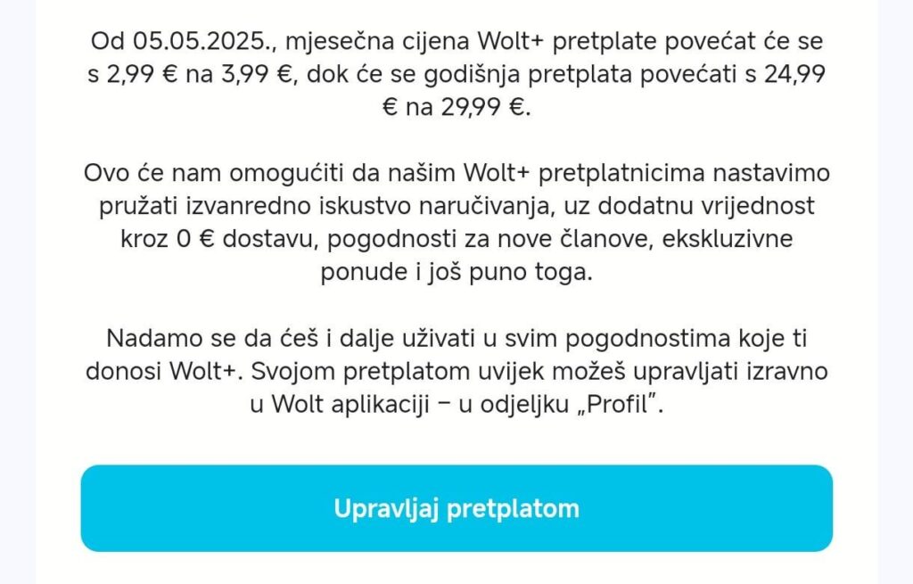 WOLT+はサブスクリプション価格を引き上げます
