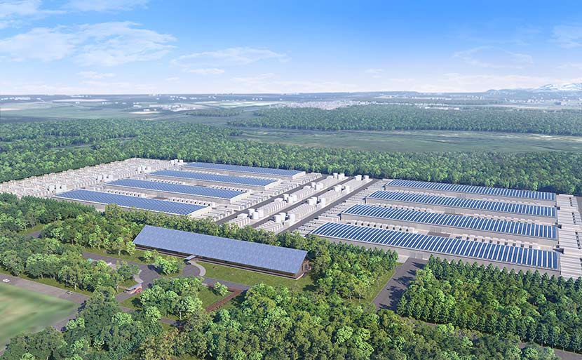 北海道苫小牧に建設中のデータセンター完成予想図。