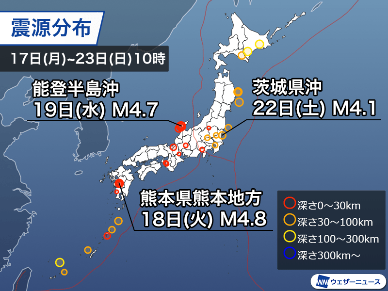 週刊地震情報 2025.3.23　熊本で最大震度4の地震　日奈久断層付近が震源 - ウェザーニュース