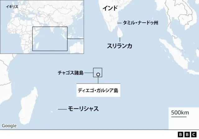 イギリス領インド洋地域と周辺の地図
