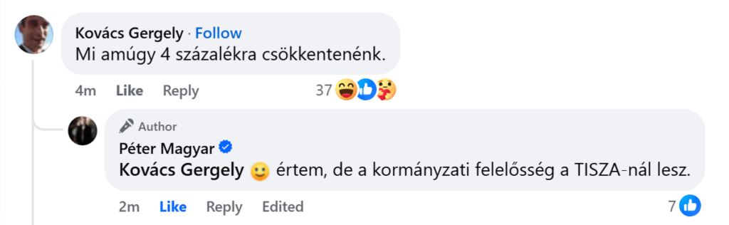Tisza 5％のVATレートの低下に関するコメントで、2つの実際の獣がお互いを見つけたとき。大好きです！ ：ddddd