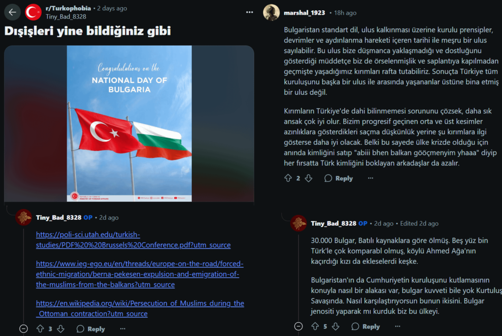 R/Turkophobiaのトルコ人は、ブルガリア人が3月3日を祝ったことに悩まされています。彼らは、ブルガリア人がトルコ人に対してジェノサイドを行ったと主張し、この休日が「祝われた」ことはまさにそのことだった