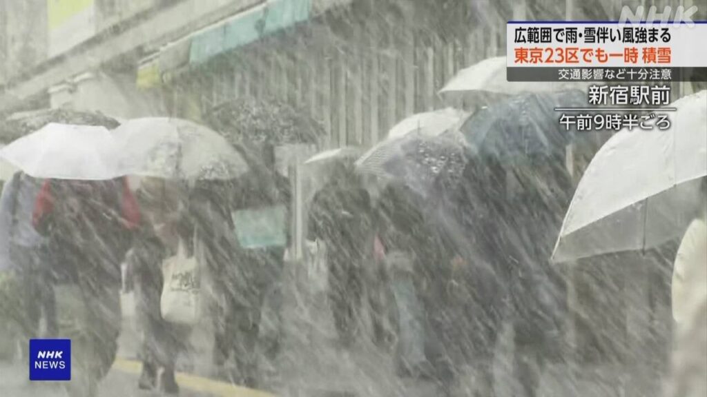 北～西日本 山沿い中心に大雪 東京23区も一時 積雪