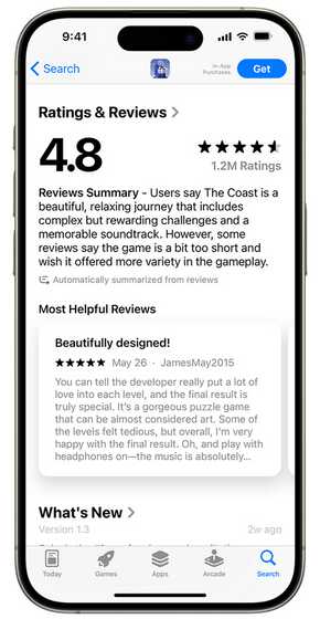 App StoreのレビューをAIで要約する機能がiOS 18.4で追加される予定 - 画像