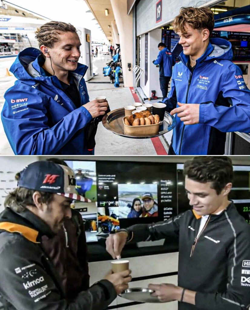 [espnf1 on IG] アルパインリザーブドライバーのポール・アロンは、バーレーンでのテスト中にチームにお茶とクッキーを配っていました。数年前に誰かを思い出させます