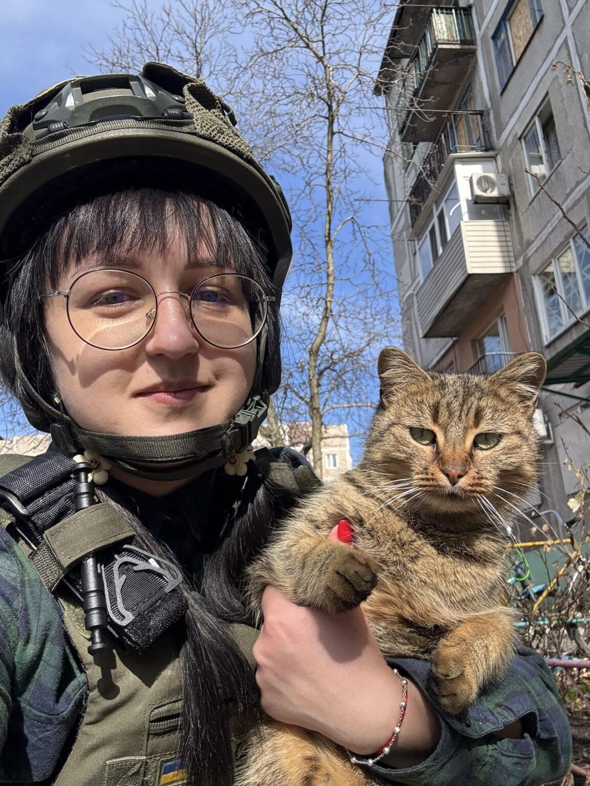 ウクライナの猫との救助者 - ウクライナ国家警察から - ポクロフスク市で - ドネツク・オブラスト。市内中心部は、前夜にロシアのストライキによって2回襲われました。