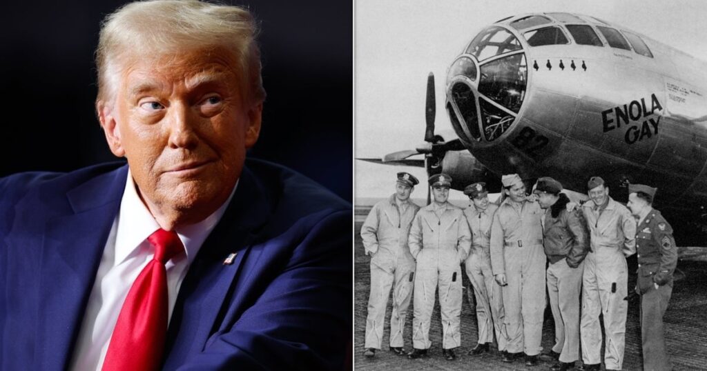 トランプの管理者は、第二次世界大戦の飛行機「エノラ・ゲイ」をデイにリンクした後、「愚かな」と非難された