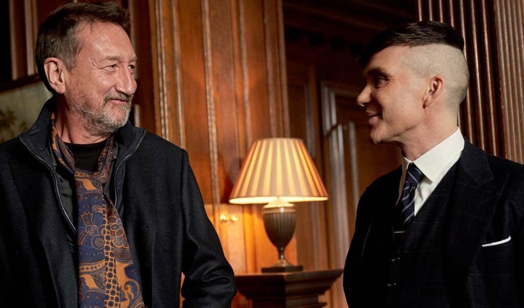 演劇リリースのための「ピーキー・ブラインド」映画セット。主演のチリアン・マーフィー、レベッカ・ファーガソン、バリー・ケオガン、ティム・ロス、スティーブン・グラハム