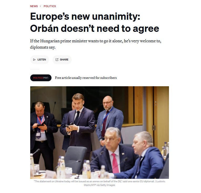 europeヨーロッパの新しいアプローチ：ウクライナの決定に関するハンガリーの拒否権は、もはや障害ではありません。外交官は、EUが26か国が支持する決定を進め、必要に応じてオルバンを傍観することを確認します。ハンガリーの異議は今や迅速に無視されています。