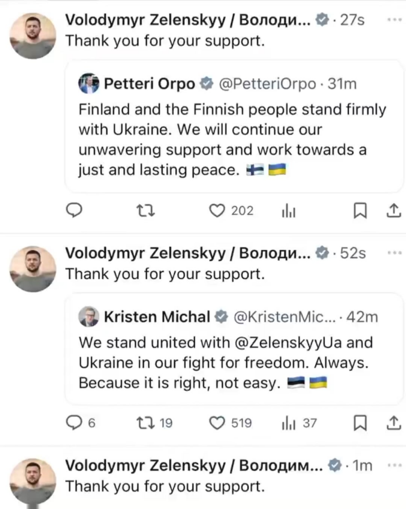 VanceがZelenskyがあなたに感謝しないと非難した後、Zelenskyはウクライナとの連帯を表現するすべての世界のリーダーに感謝していることに感謝しています。