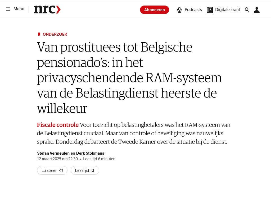 売春婦からベルギーの年金まで：税務当局のプライバシーを利用するRAMシステムでは、ランダム性
