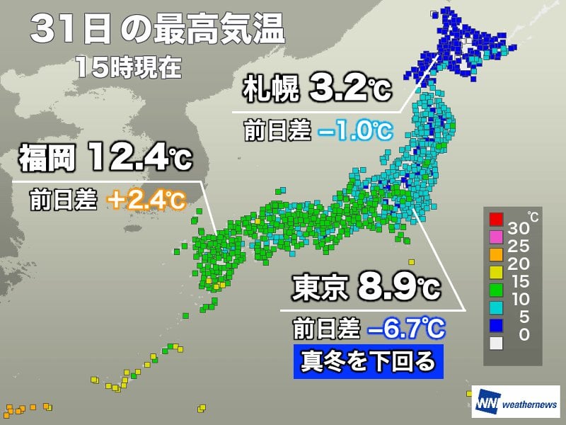 関東は昨日より大幅に気温低下 新年度初日はさらに寒く