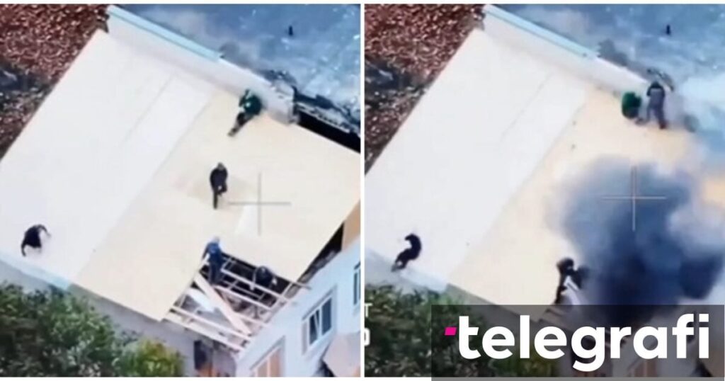 ウクライナの民間人は、ロシアのドローンに攻撃されたときに建物の屋根を修理していました - この恐ろしいシーンの映像