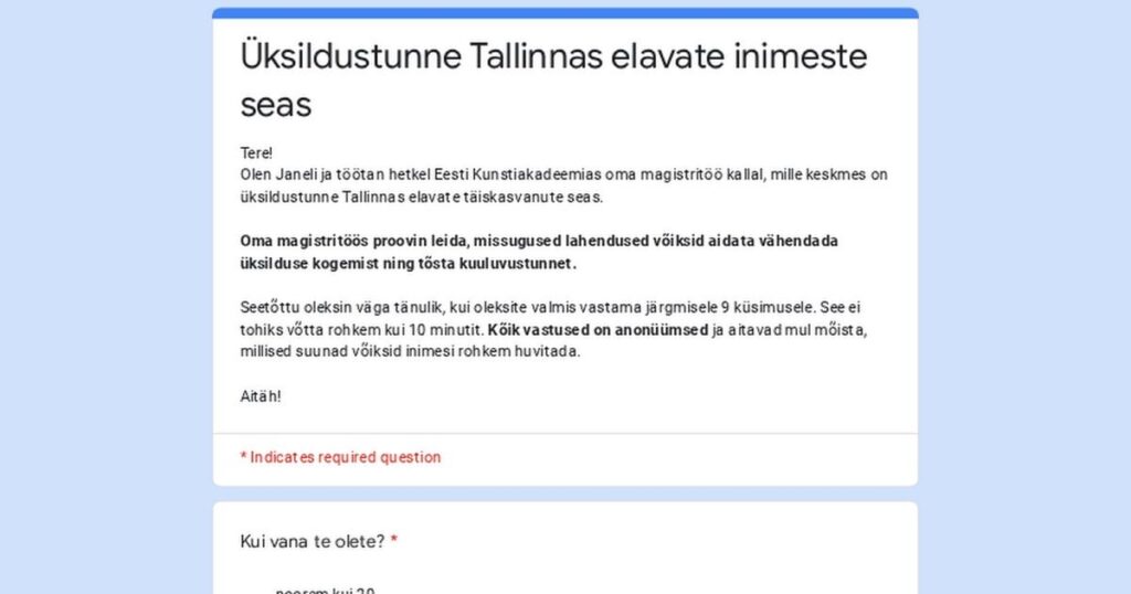 タリンに住んでいる人々の間の孤独
