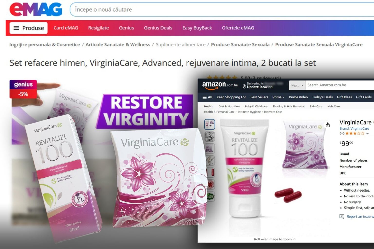 EMAGおよびAmazonプラットフォームで販売された処女の修復を約束する錠剤。出血をシミュレートし、処女膜 /専門の医師が「自然に回復」すると主張します：「概念は異常です」