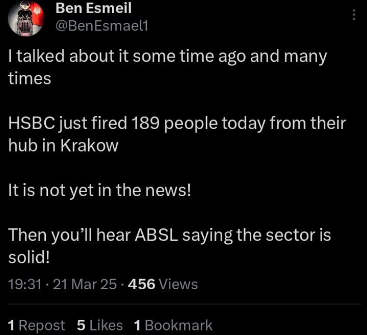 KrakówでHSBCレイオフ