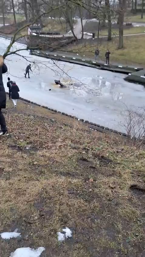 地元の人々は氷を破る観光客を救います