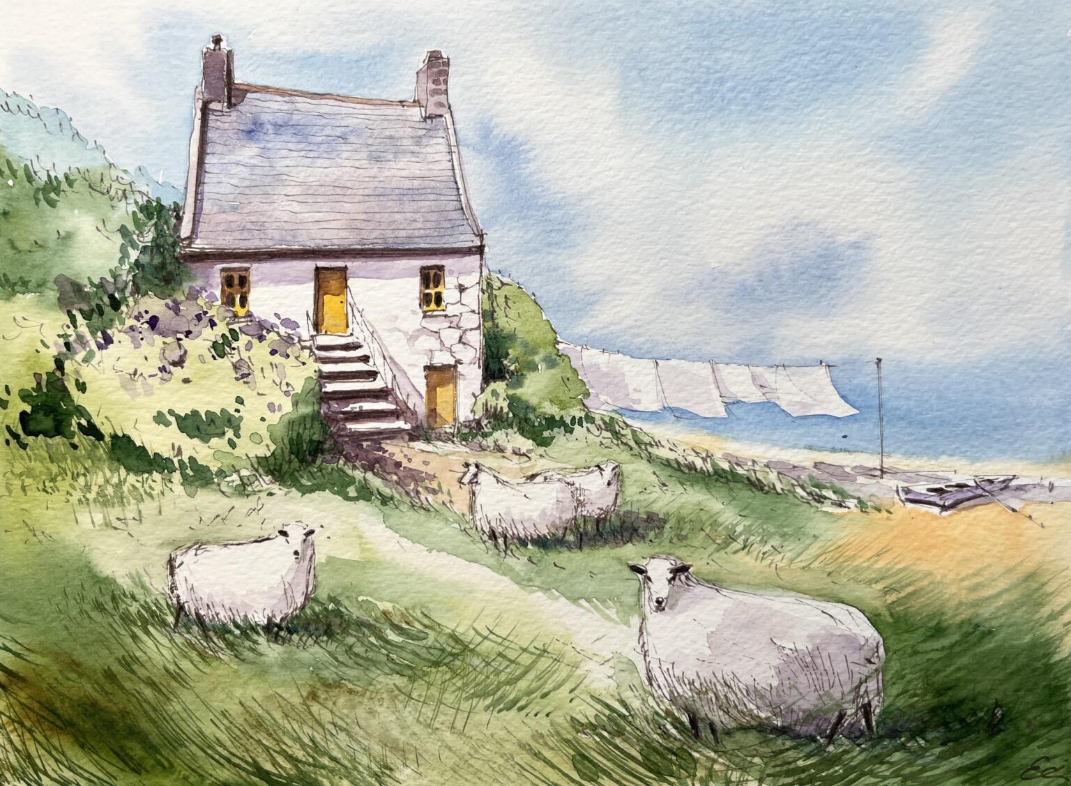アイルランドの風景、私による水彩画