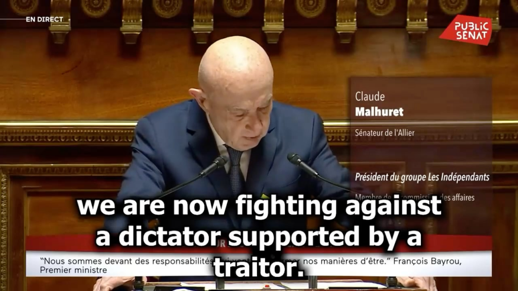 「私たちは裏切り者に支援された独裁者と戦っています」 - フランスの上院議員が発言します