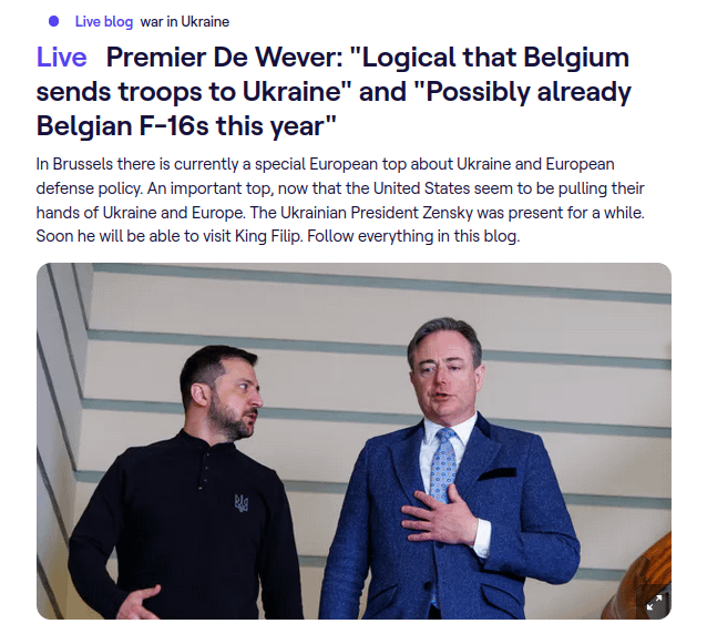 de Wever：「ベルギーがウクライナに軍隊を送るという論理的」