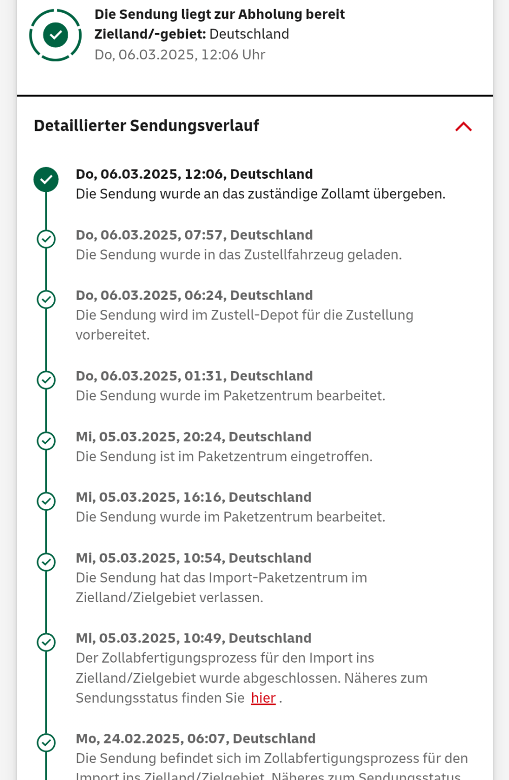 DHL Parcel：「収集の準備ができている」が、税関に戻るo_o