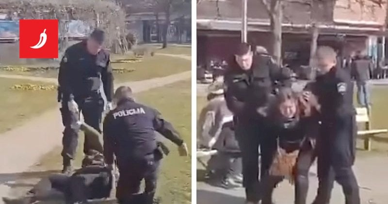 Velika Goricaのビデオ警官は、床の年上の女性を押してノックダウンしました