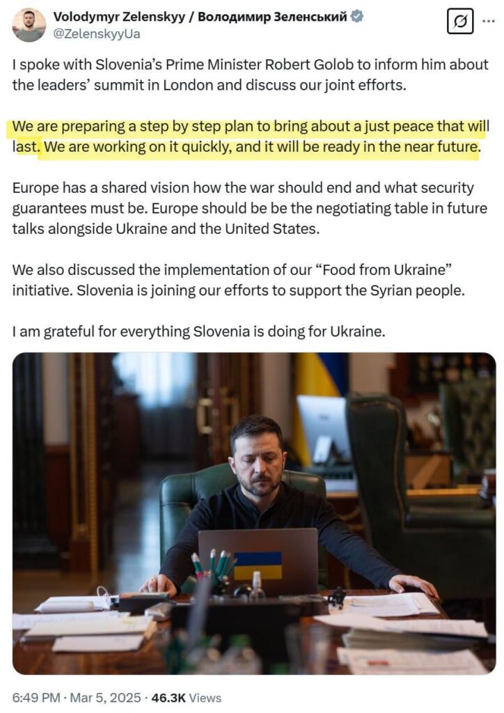 XのZelenskyによると、彼は続く別の和平計画を準備しています。現在、彼らはそれに取り組んでおり、すぐに発表します。
