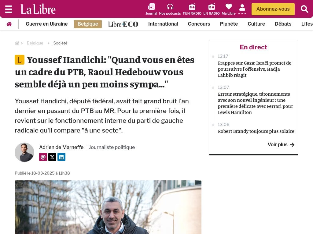 Youssef Handichi：「あなたがPVDA/PTBのエグゼクティブであるとき、Raoul Hedebouwはすでにあなたにとって少し劣っているようです...」