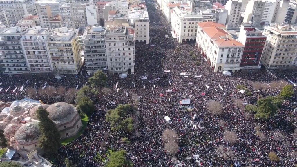 Thessaloniki Tempi抗議28/02ドローン映像