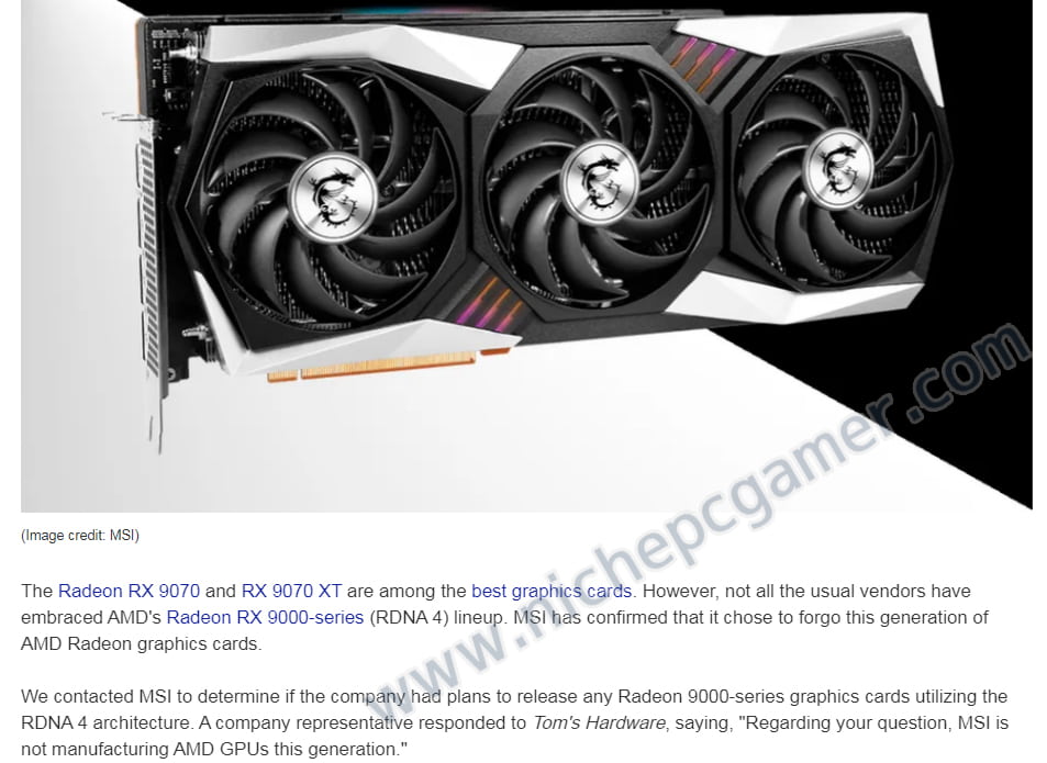 MSIはRadeon RX 9000シリーズ製品を発売しない