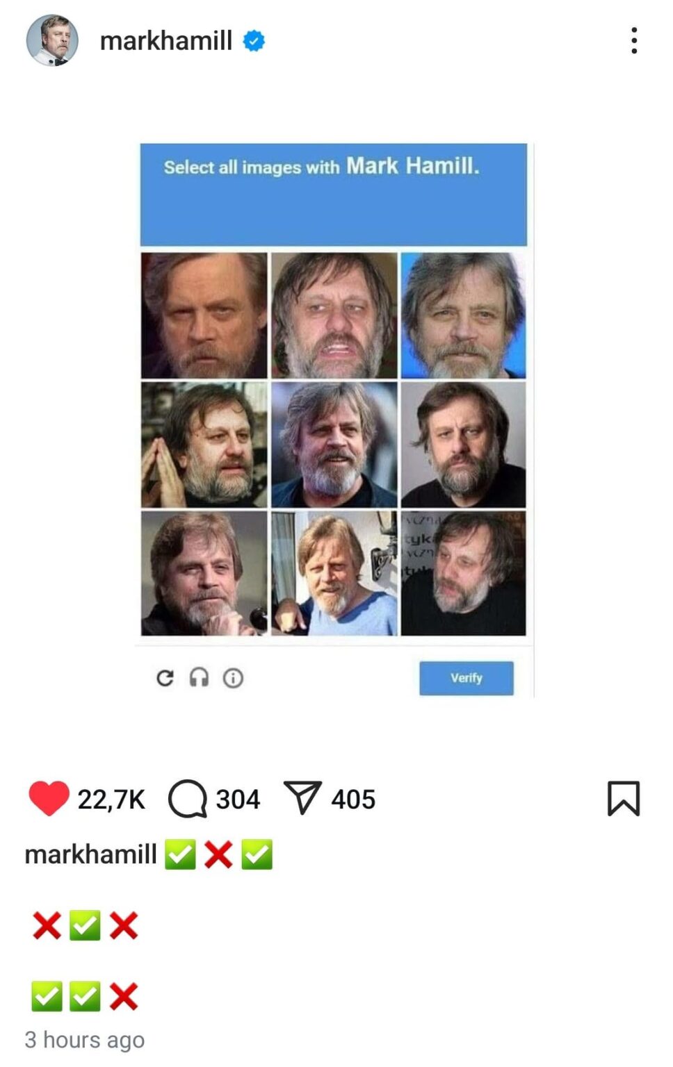 マーク・ハミル・インスタグラムの投稿
