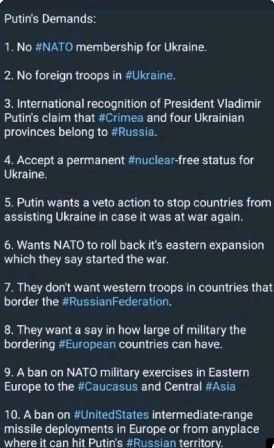 プーチンの「平和」に対する要求