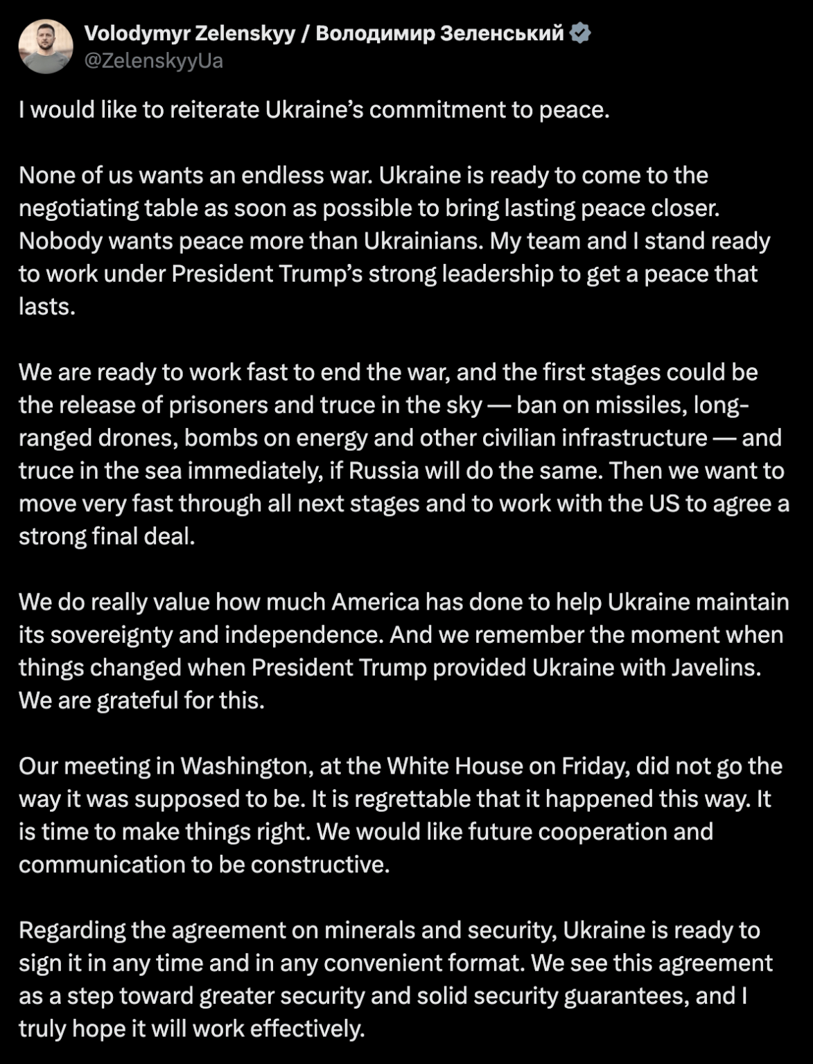 Zelenskyyによる最新の声明。トランプは彼の道を歩んでいますか？