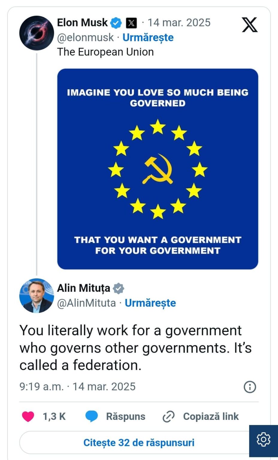 Muskの最新の投稿について、元MEPのAlin Mituta